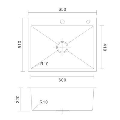 32x18 Topmount Stainless Steel Kitchen Sink Brushed 90mm Drain Opening