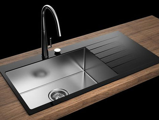 Double Bowl Tempered Glass Kitchen Sink 47' Square Brushed 120x48