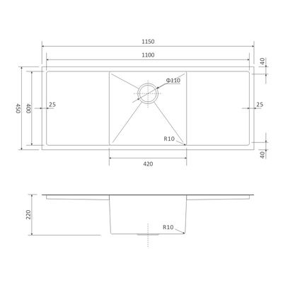 Single Bowl Drainboard Kitchen Sink 43 Inch Undermount 16 Gauge Brushed
